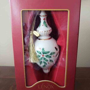 NEW Lenox Porcelain Holiday Tree Ornament Lantern Shaped Ivory Red Green Gold